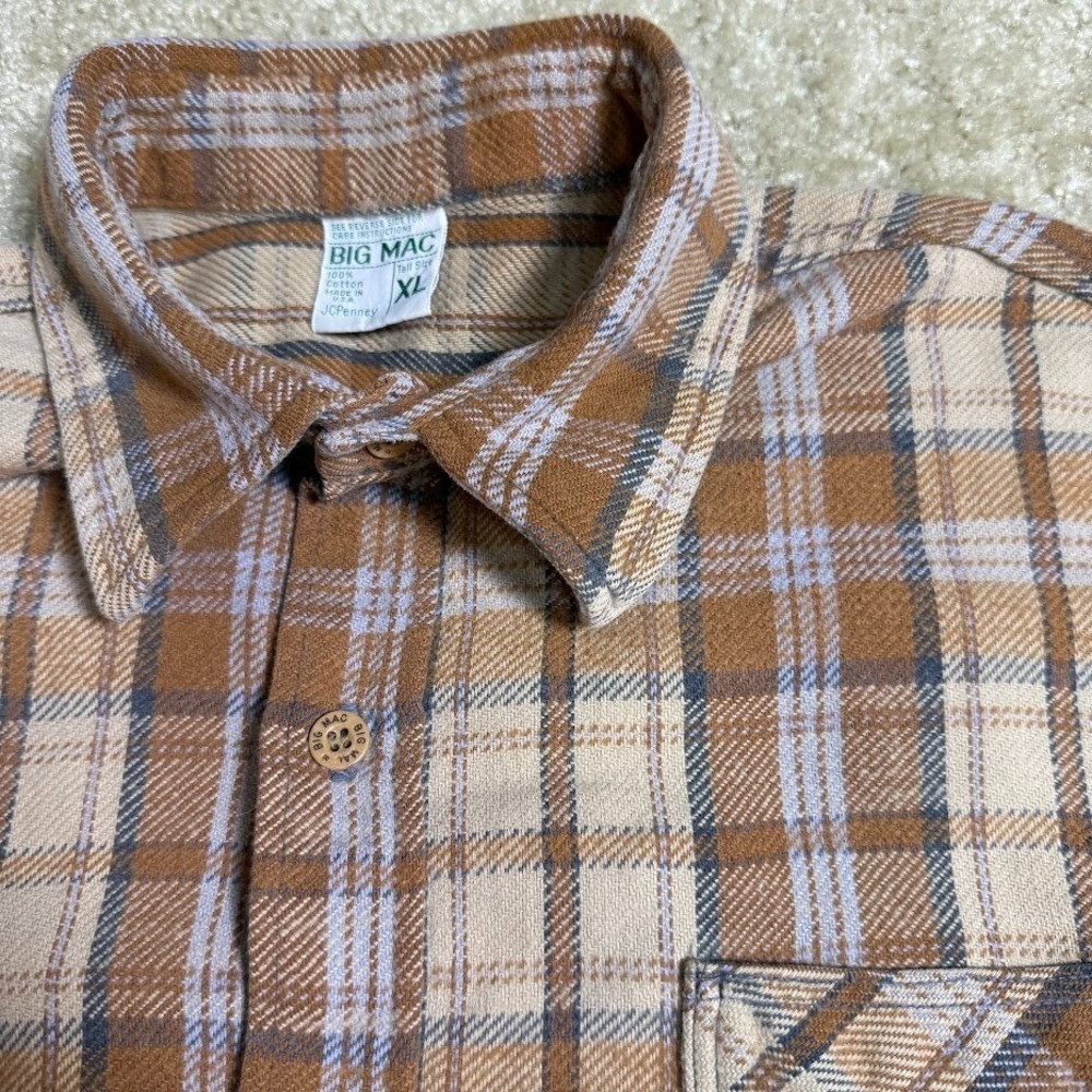 Vintage 70s Big Mac Flannel Shirt XL Made IN USA Button Up Workwear Plaid